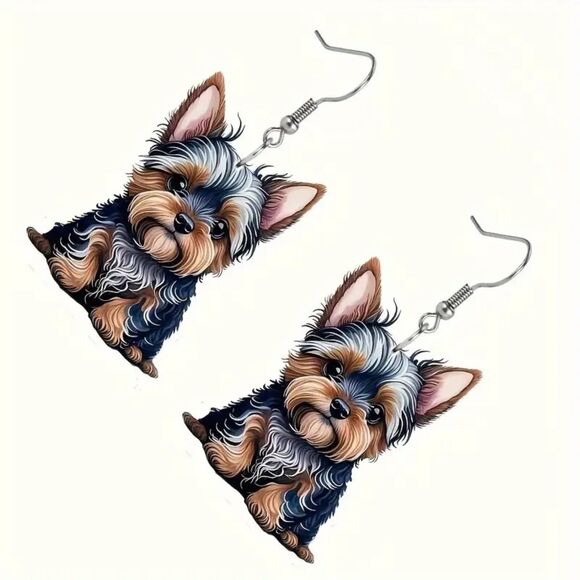 New Adorable Yorkshire Terrier Dangle Earrings - Acrylic Jewelry - Picture 4 of 5